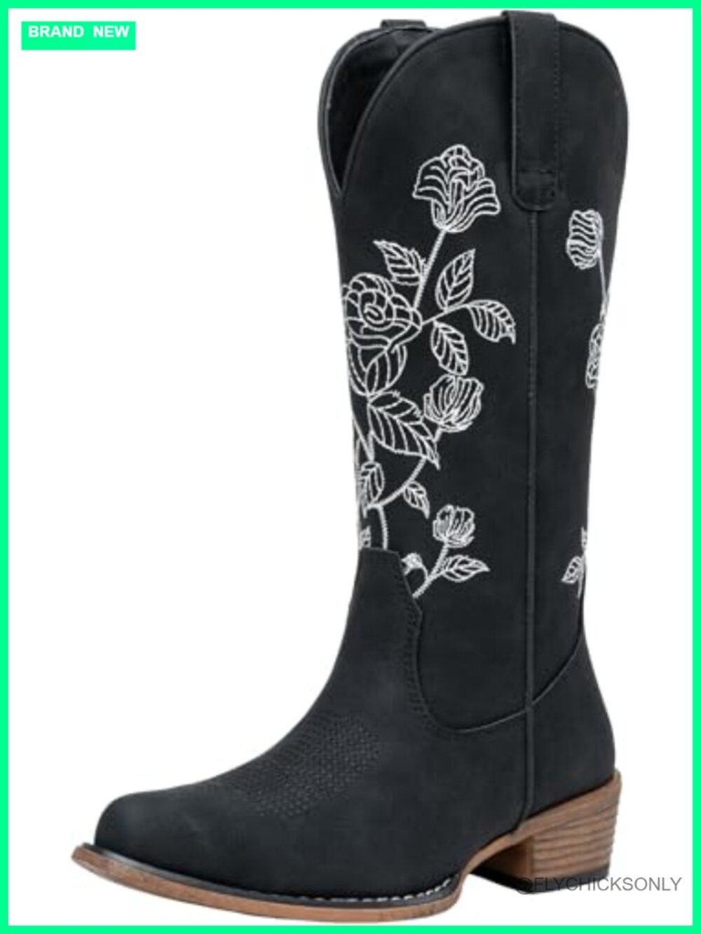 Women's Mid Calf Western Cowboy Boots Faux Leather Embroidered Zip